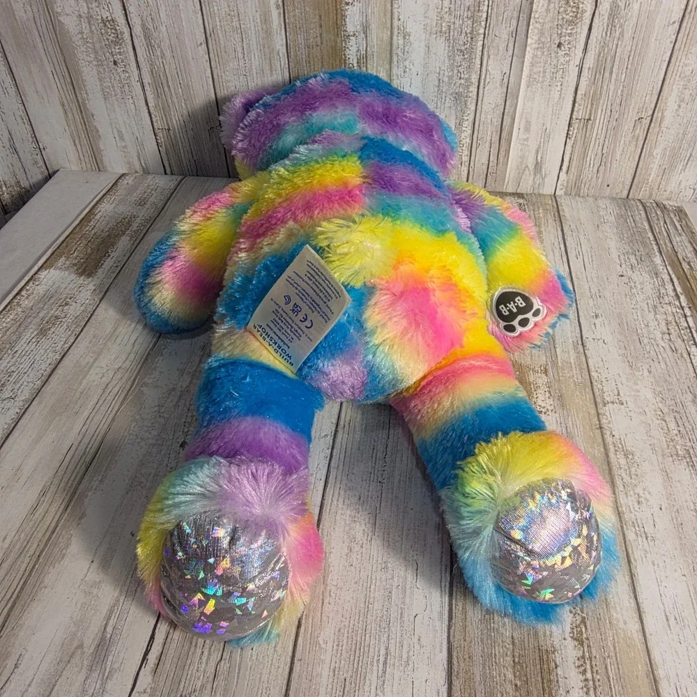 Build-A-Bear Workshop Rainbow Striped Teddy Bear Glitter Eyes Holographic 16in